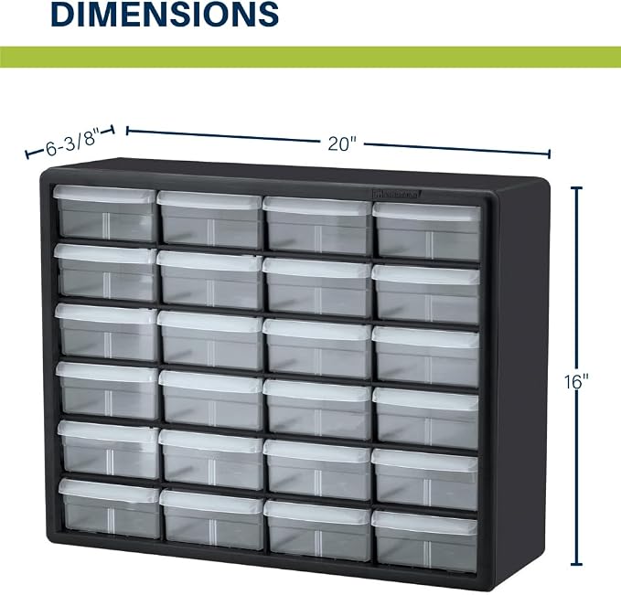 Akro-Mils 24-Drawer Plastic Drawer Storage Cabinet for Garage Organization, Bead Organizer, Building Bricks Storage, Teacher Toolbox, Makeup Organizer, 20-Inch W x 6-Inch D x 16-Inch H, 10124 Yellow - Image 3