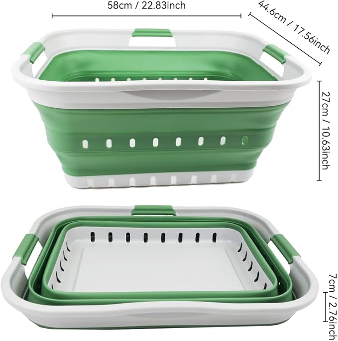 SAMMART 42L (11 gallon) Collapsible Plastic Laundry Basket - Foldable Pop Up Storage Container/Organizer - Portable Basket - Space Saving Hamper/Basket (Grey/Dark Sea Green (Set of 2)) - Image 3