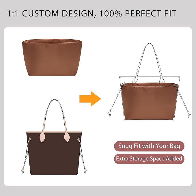 Tote Bag Organizer Insert with Laptop Sleeve for Lv Neverfull MM | Nylon Neverfull MM Organizer, 6 Compartments Storage, Zipper Pocket, Bottle Holder, Fits 13 Inch Laptop, Bag Protector, Brown - Image 8