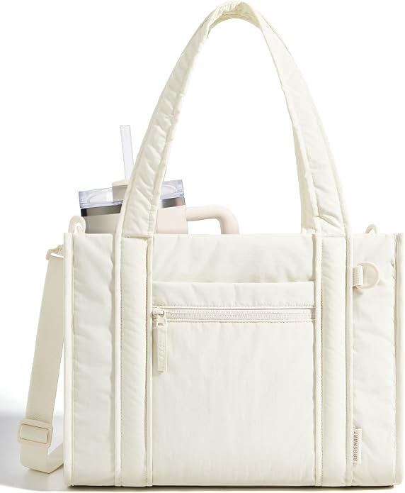 BAGSMART Boxy Tote Bag for Women, Crossbody Work Bag with Zipper | 3 Sizes Small Mini Tote Bag, Inner Tumbler Pocket Crush Bow Should Bag for Travel Work College by BAGSMART