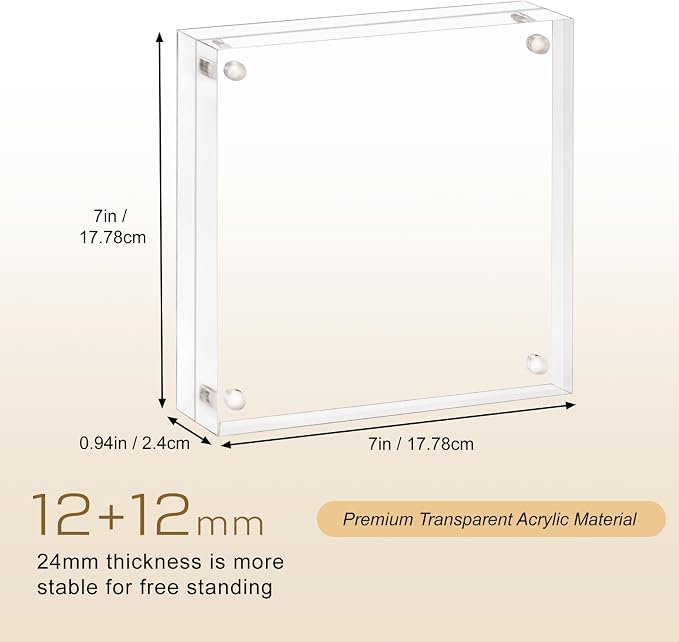 AMEITECH Acrylic Picture Frame 7x7, Clear Double Sided Frameless Photo Frame with Magnetic, Free Standing Desktop Acrylic Frame Display, Lucite Frame with Gift Box Package - 1 Pack | Double Sided Floating Magnetic Frames, 24mm Thick, Free Standing Desk... - Image 2