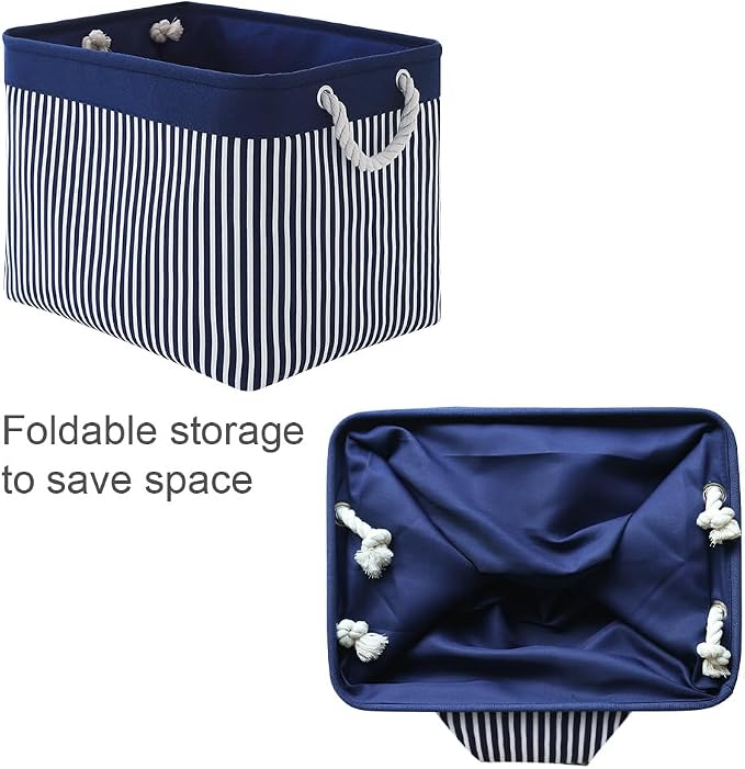 TcaFmac Organization and Storage Basket for Shelves - Large 2 Pack 16x12x12 inch Fabric Storage Cubes, Collapsible Storage Bins for Gift Closet Cloth Toy Books Kids (Navy Patchwork) - Image 8