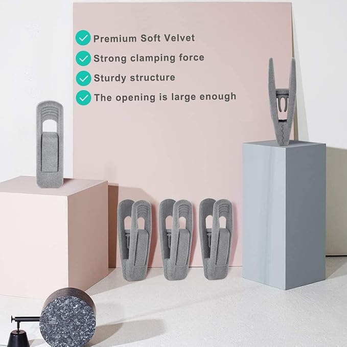 TOFIIGREM Grey Velvet Hangers Clips (80-Pack), Non-Slip Strong Velvet Hangers Clips for Velvet Skirt Hangers, Velvet Pants Hanger Velvet Clips Fit for Thin Velvet Clothes Suit Hangers - Image 4