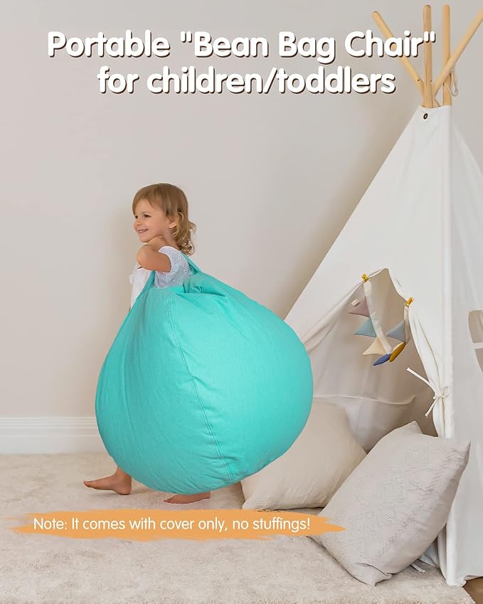 Aubliss Stuffed Animal Bean Bag Storage Chair, Beanbag Covers Only | for Organizing Plush Toys, Turns into Bean Bag Seat for Kids When Filled, Medium 32"-Canvas Solid Aqua - Image 5