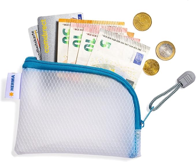 HERMA 20247 Zip Pocket Travel Case A7 Transparent Blue Small Lockable Clear Pocket with Zip, Toiletry Bag for Mobile Phone, Charging Cable, Cosmetics, Pens, Keys - Image 2