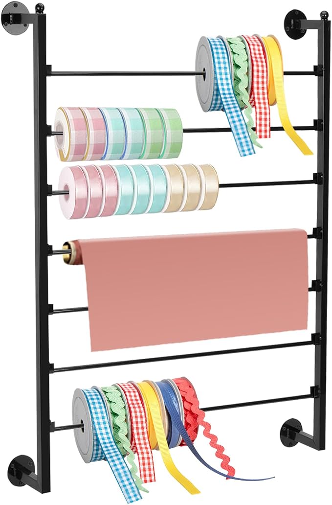 ikare Ribbon Storage Organizer,Wall Mounted Ribbon Organizer,Wrapping Paper Rack,7-Tier Metal Ribbon Storage for Craft Room,Flower Shop,Christmas Gift Wrapping Paper by ikare