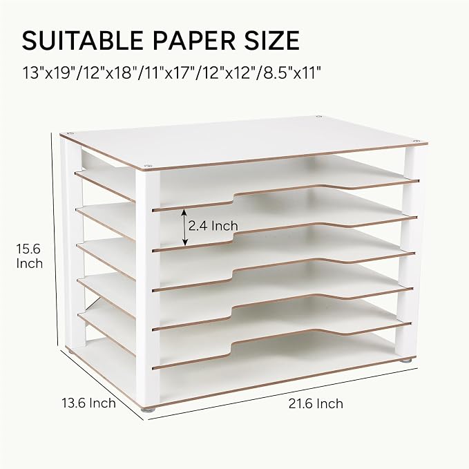 Construction Paper Organizer 12" x 18", 6-Tiers Paper Storage | Movable Wooden Desktop Organizer, Letter Tray for Office, Home, Classroom - Image 3