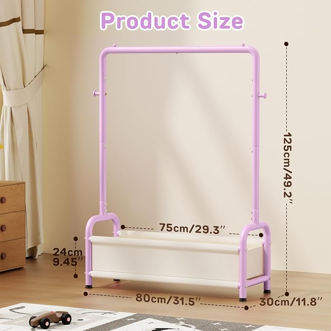 Kids Clothing Rack with Storage Shelf, Kids Dress Up Storage | for Coats, Small Baby Garment Rack for Hanging Clothes, Toddler Wardrobe Closet Organizer (Purple, Classic) - Image 7