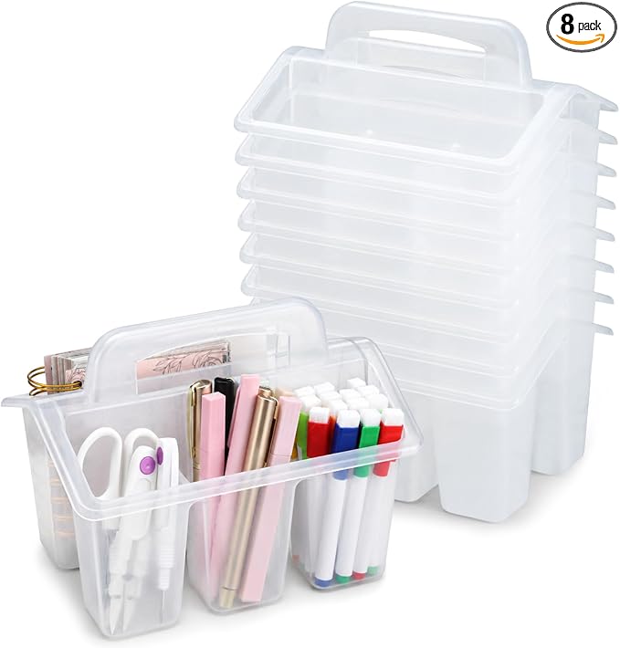 gisgfim 8 Pack Classroom Caddy Storage Basket with Handle 4 Compartment Storage Caddy Plastic Arts Crafts Caddies Protable Classroom Craft Caddies for Students Schools Art Craft Supplies(Clear) by gisgfim