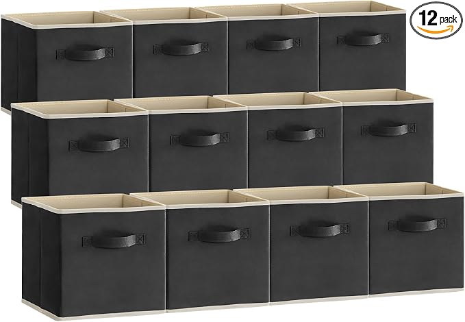 Lifewit Storage Cubes, 11 Inch Organizer Bins, 18L Black, 12 Packs | Foldable Decorative Fabric Storage Baskets for Organizing Home Organizers with Handles for Shelves, Closet by Lifewit