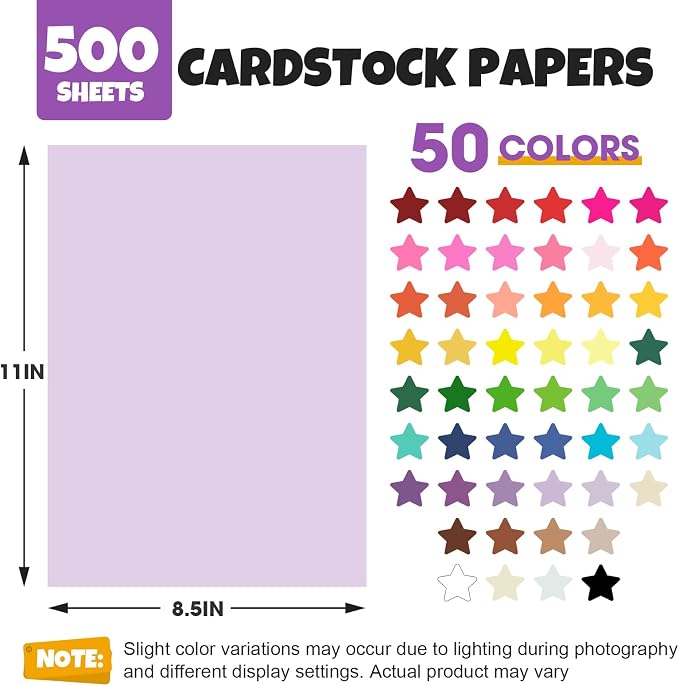 TUXIYA 500 Sheets 8.5" X 11" Colored Cardstock, 50 Colors Card Stock | 50 Assorted Colors Construction Paper Printer Paper for Printing, Card Making, DIY Crafts, School Supplies,Party 180GSM/65LB - Image 2
