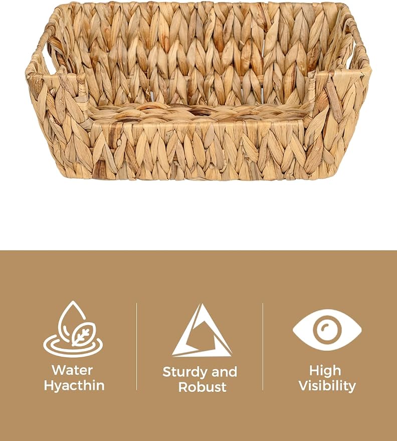 StorageWorks Pantry Baskets for Organizing, Storage Baskets, Water Hyacinth | Pantry Baskets for Patato and Onion Storage, Stackable Wicker Basket Organizer for Shelf, Woven Basket for Storage, 2-Pack - Image 3
