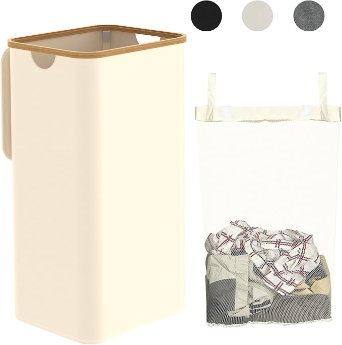 Laundry Hamper with Lid, 100L Tall Laundry Basket with Handles, Dirty Clothes Hamper with Removable Laundry Bag for Bathroom Bedroom Dorm Room Clothes Toys Towels (100L Beige) by Homiviv