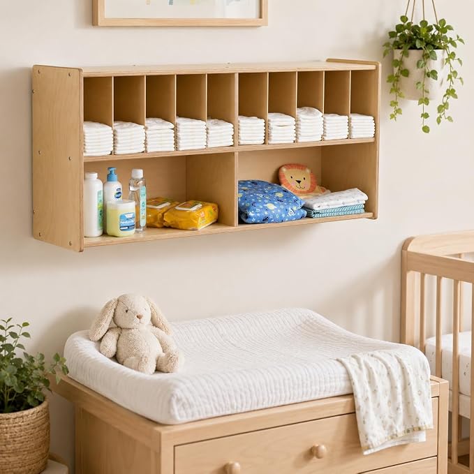 Diaper Storage Organizer, 100% Birch Plywood Wall Mount Diaper Caddy for Nursery, Daycare, Schools - Image 4