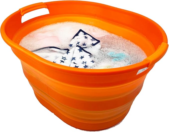 SAMMART 23L (6 Gallons) Collapsible Plastic Laundry Basket - Oval Tub/Basket - Foldable Storage Container/Organizer - Portable Washing Tub - Space Saving Laundry Hamper (Orange) - Image 4