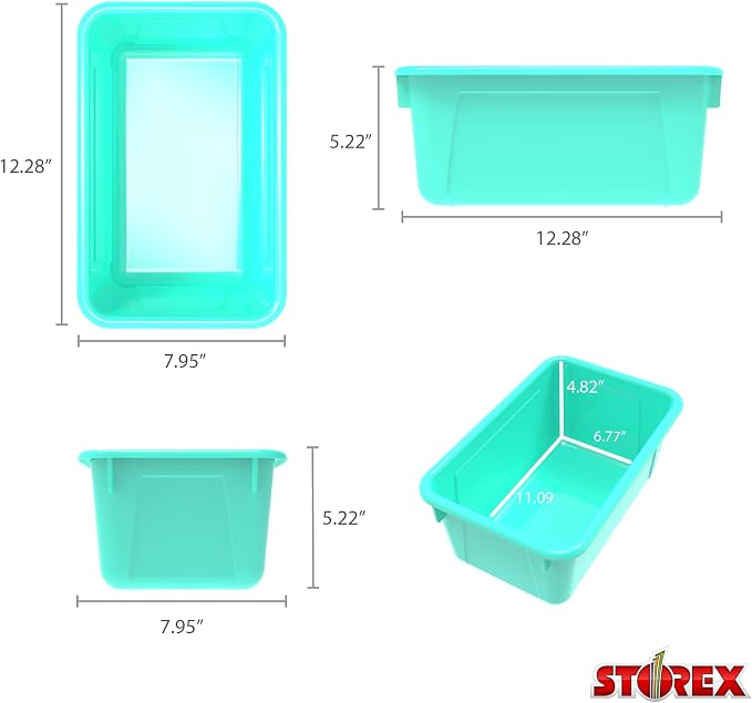 Storex Small Cubby Bins – Plastic Storage Containers for Classroom with Non-Snap Lid, 12.2 x 7.8 x 5.1 inches, Teal, (62412U05C) (Pack of 5) - Image 9