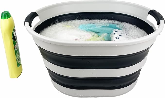 SAMMART 23L (6 Gallons) Collapsible Plastic Laundry Basket - Oval Tub/Basket - Foldable Storage Container/Organizer - Portable Washing Tub - Space Saving Laundry Hamper (Grey/Slate Grey) - Image 6