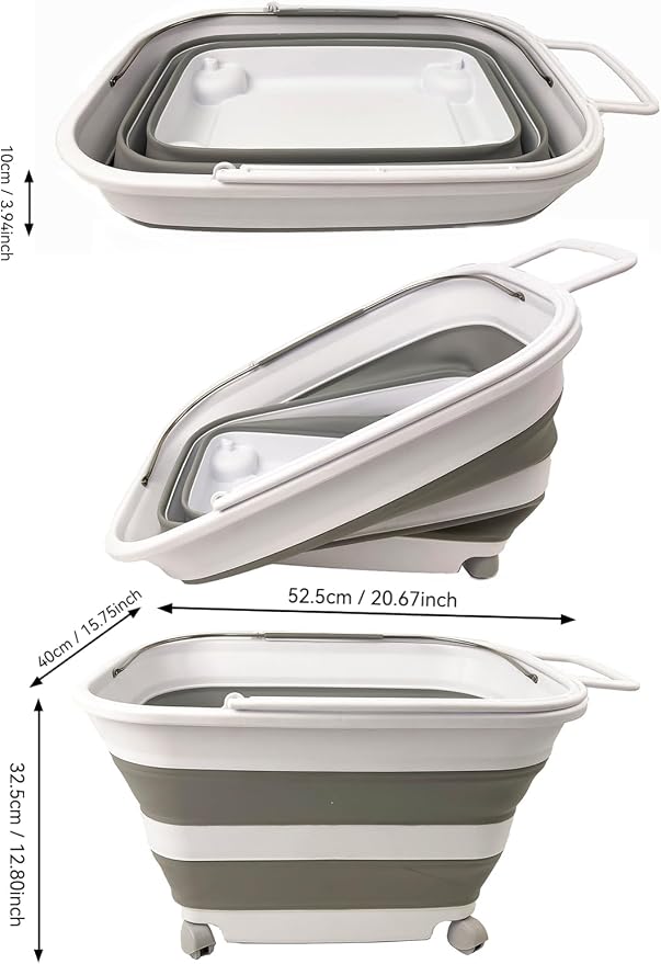 SAMMART 35L (9.24 Gallons) Collapsible Plastic Laundry Basket with Handle and Wheels - Foldable Pop Up Storage Container/Washing Tub - Space Saving (2, White/Grey) - Image 2