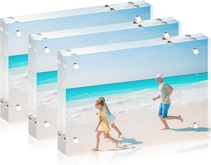 5x7 Acrylic Picture Frame Set of 3, 20mm Thick, Tabletop Display | Double-Sided Transparent Magnetic Frameless Photo Frame, for Photos, Fits Home, Office by WelcometoFisnish