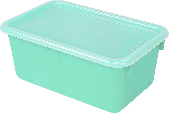 Storex Small Cubby Bins – Plastic Storage Containers for Classroom with Non-Snap Lid, 12.2 x 7.8 x 5.1 inches, Teal, (62412U05C) (Pack of 5) - Image 2