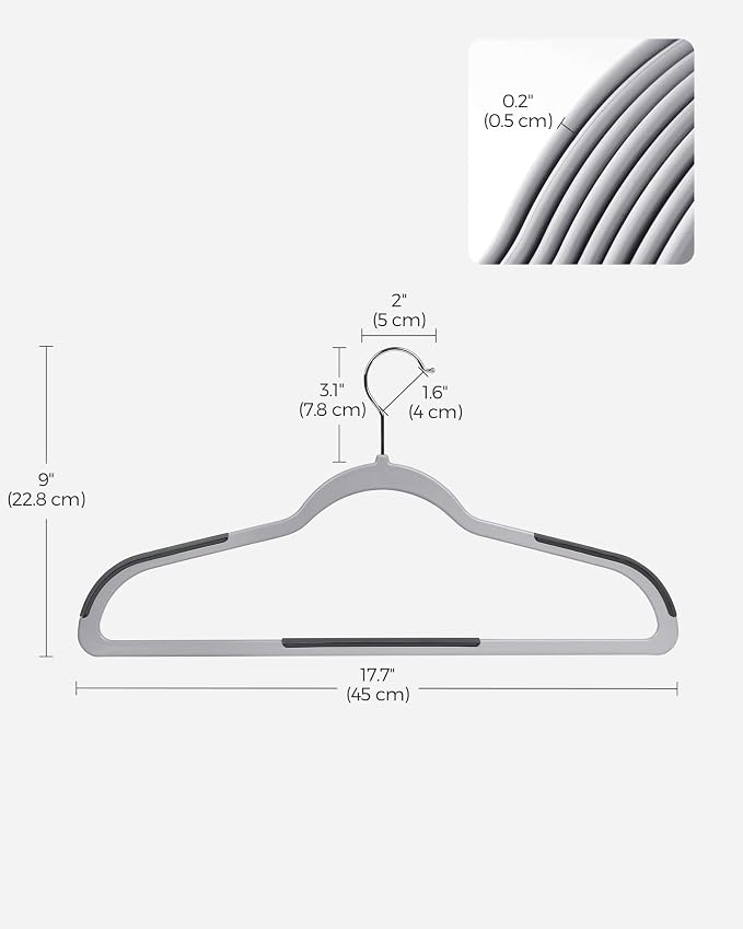 SONGMICS Plastic Clothes Hangers, Pack of 60, Non-Slip, Space-Saving | 0.2 Inches Thick, 17.7 Inches Wide, 360° Swivel Hook, Light Gray and Dark Gray, BREANNA Collection UCRP0050G01 - Image 6