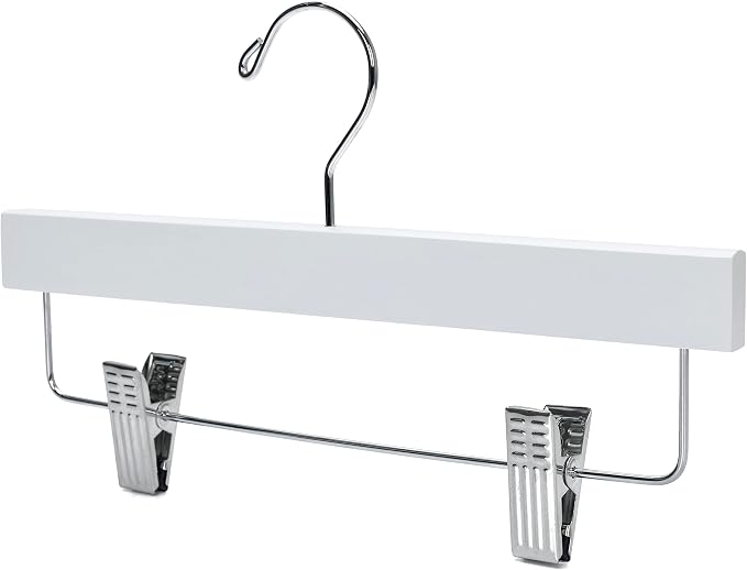 Quality 11 Inches Kids Wooden Pants Hangers 20 Pack - Skirt Hangers with Adjustable Metal Clips 360° Swivel Chrome Hook & Nonslip Notches- Ideal for Clothes Size 8 and Smaller (White, 20) - Image 8