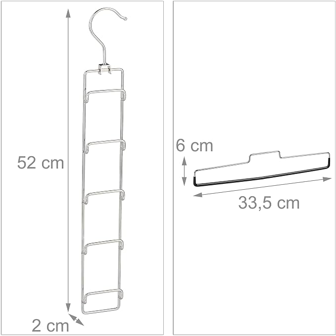 Relaxdays Multi Pants Hanger Set of 3, 15 Trousers, Compact, Non-Slip, Removable Holders, HWD: 52x33.5x2 cm, Silver - Image 4