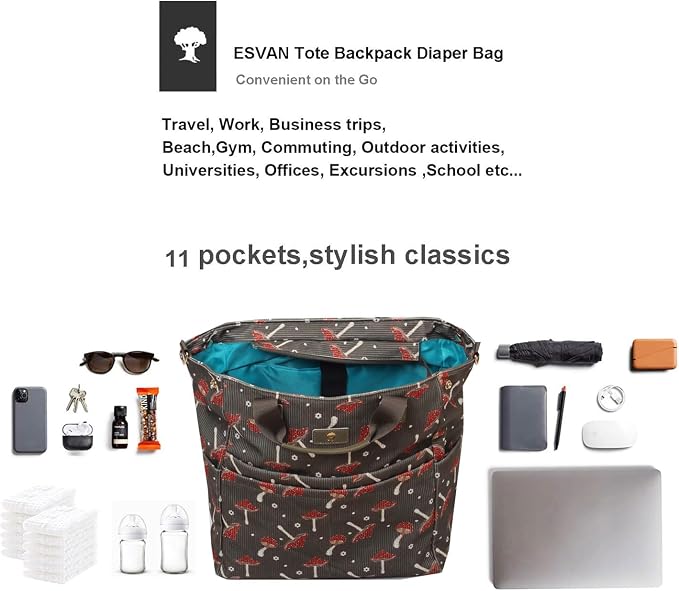 Diaper Tote Bag Totepack Backpack Crossbody Bag 3 in 1 for Women Laptop Backpack Multifunctional with Insulated Pockets - Image 5
