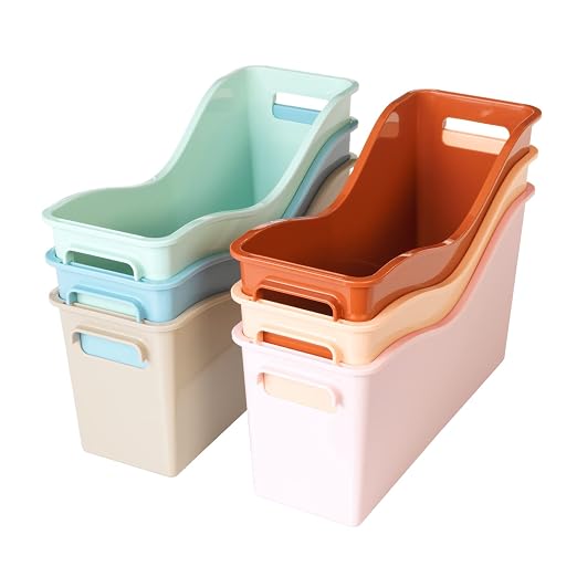 Really Good Stuff Easy Carry Storage Bins, Set of 6 Boho Colors | Durable Plastic File Folder Organizer, Magazine File Holder, Book & Binder Holder for Desk - Image 4