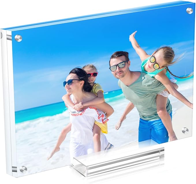8x10 Acrylic Picture Frames, Clear Double Sided Magnetic Display | Crystal Clear Frameless Photo Frames, Freestanding Desktop Display with Detachable Stand & Gift Box by JUOIFIP