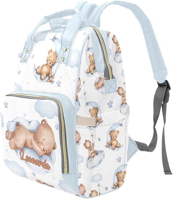 Personalized Sleeping Bear Diaper Bag Backpack with Name – Waterproof Custom Baby Nappy Bag with Large Capacity & Multi Pockets – Shower Gift for Baby for New Parents - Image 2