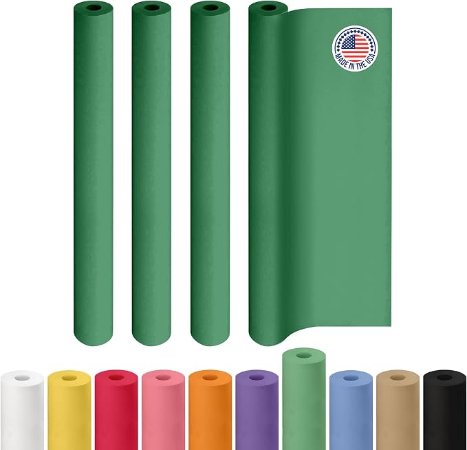 48" x 1200" (100 ft) Green Kraft Paper Roll, Pack of 4 - USA-Made Quality Craft Paper for Gift Wrapping, Kids' Arts & Crafts, School Projects - 100% Recycled, 50 lb Natural Material by IDL Packaging by IDLPackaging