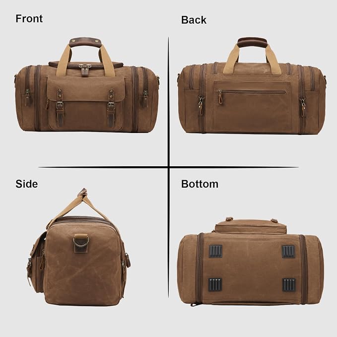 Waxed Canvas Duffel Bag 50L, Coffee | Waterproof, Travel, Overnight, Weekender - Image 7