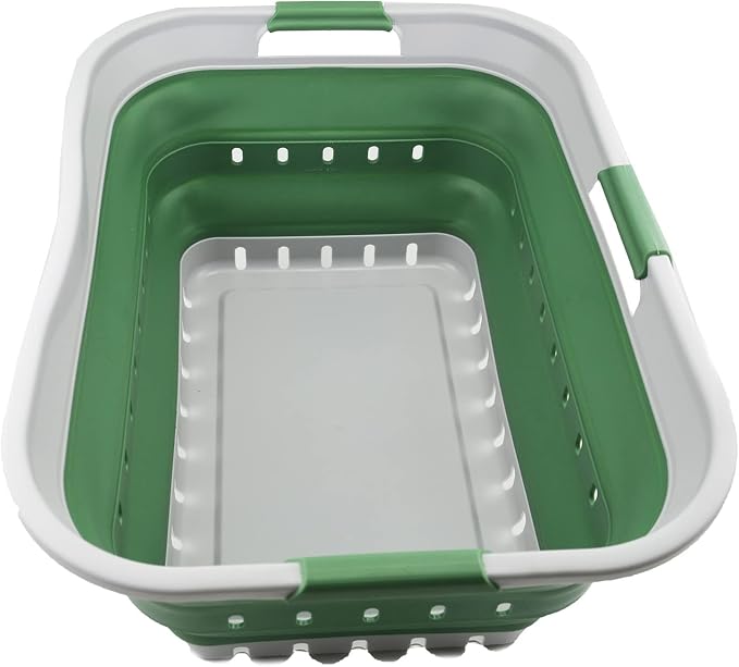 SAMMART 42L (11 gallon) Collapsible Plastic Laundry Basket - Foldable Pop Up Storage Container/Organizer - Portable Washing Tub - Space Saving Hamper/Basket (Grey/Dark Sea Green) by SAMMART