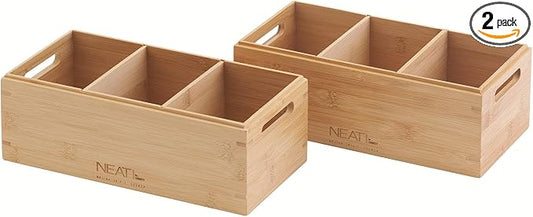 Set of 2 Stackable Bamboo Wood Boxes with Handles, Storage Bins for Shelving, Countertop, Kitchen, Pantry, Office & Desk, Crafts, Snack & Tea Bag Organization, 12"x6" by Unknown
