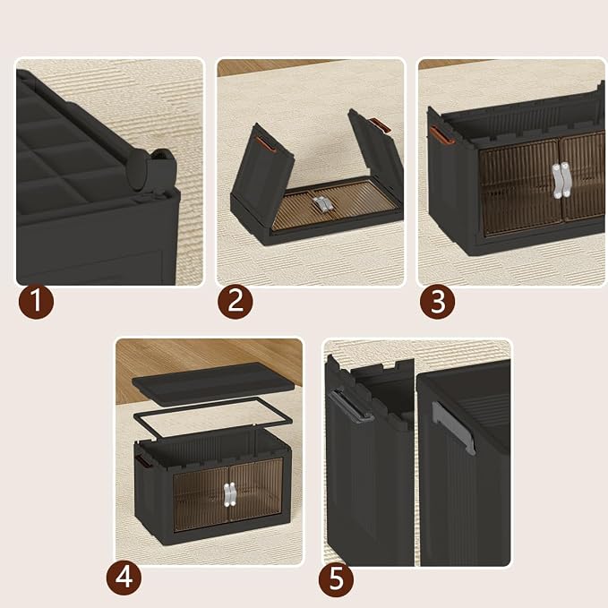 Collapsible Storage Bins with Lids Dark Grey Stackable Plastic Organizers for Clothes, Decor, Craft Supplies & Home Storage - Image 7