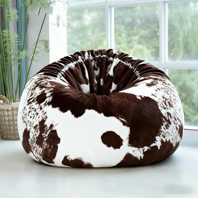 Bean Bag Chair (No Filler) Soft Faux Fur Stuffed Animal Bean Bag Storage Fluffy Plush Bean Bag Cover Washable for Adults and Kids Christmas Gfit(Cow Brown) by Unknown
