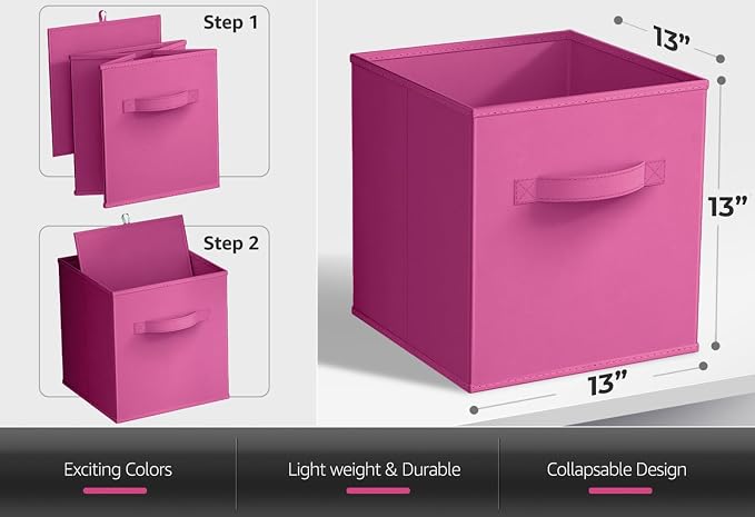 Sorbus Fabric Storage Cubes - 6 Foldable Storage Bins for Organizing Pantry, Cubbies, Toy Box - Clothes Storage & Closet Organizer - 13 Inch Collapsible Cube Baskets for Shelves with Handle - Image 2