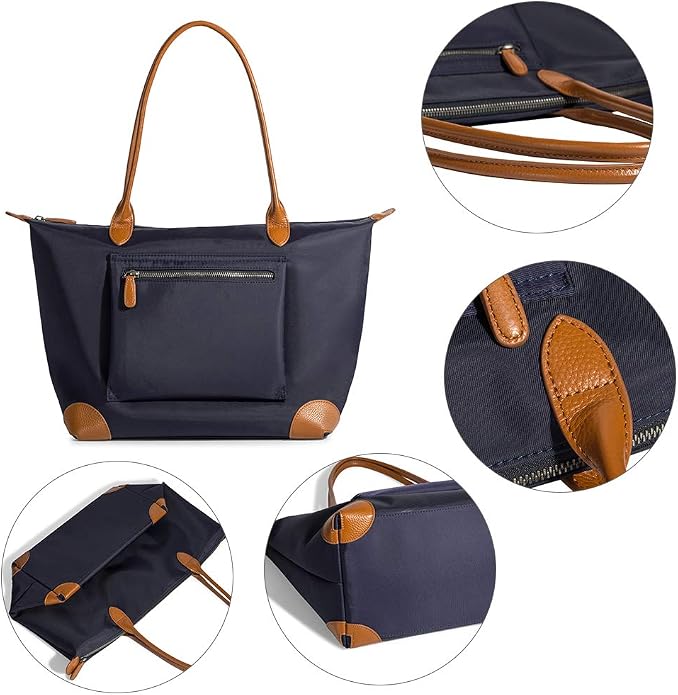 DORIS&JACKY Women Lightweight Tote Bag Designer Leather Work Shoulder Purse | Large Foldable Waterproof Nylon Hobo, Soft Fashion Casual Travel Gym Shopping Handbags with Long Leather Strap - Image 6