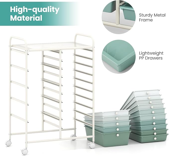 DREAMADE Rolling Storage Cart with 15 Drawers, Utility Cart, Gradient Green | Mobile Craft Cart with Lockable Wheels for Art Supplies, Paper, Scrapbook & Office Storage in Home, Living Room & Study - Image 5