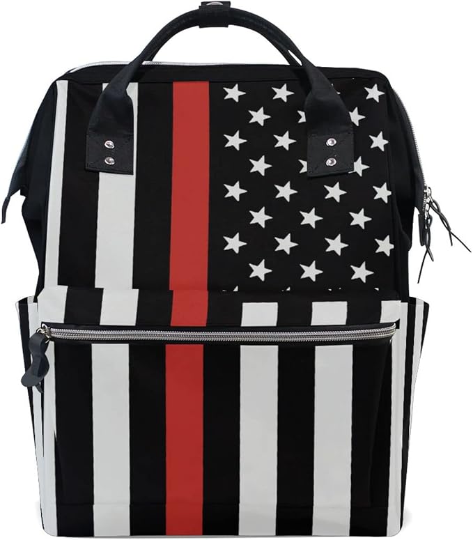 Large Capacity Baby Diaper Bag American Honoring Firefighter Flags Durable Multi Function Travel Backpack by DERLONKAJE