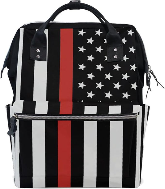 Large Capacity Baby Diaper Bag American Honoring Firefighter Flags Durable Multi Function Travel Backpack by DERLONKAJE