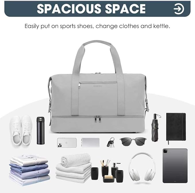 Oeihuivt Weekender Bags for Women - 21 Inch Large Travel Duffel Bag with Shoe Compartment, Heavy-Duty Canvas Leather Carry On Overnight Tote, Lightgray - Image 6