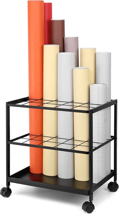 Blueprint Storage Rack Cart - 20 Slots Metal Blueprint Holder with Double-Layer Grids Ensures Secure, Non-Slip Storage, Organizing Posters, Architectural Plans, and Artwork Stably. (20 Slots) by ERORDNA