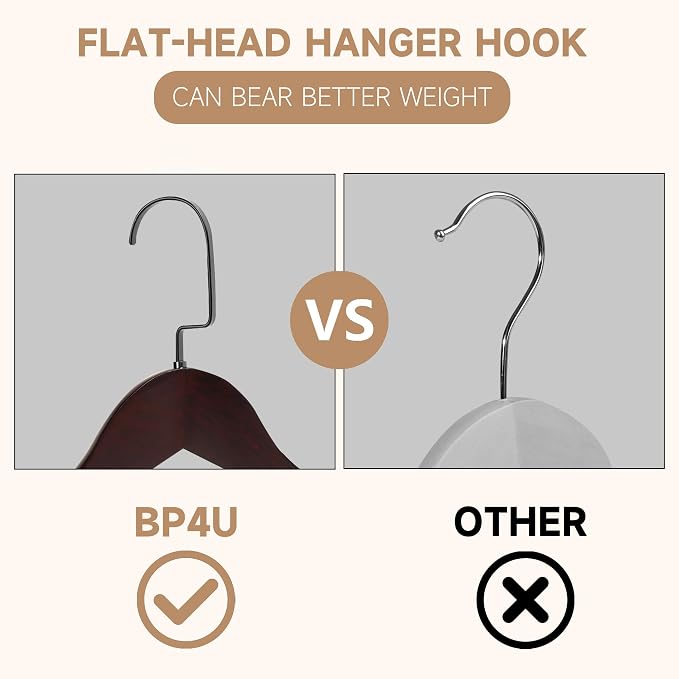 Wooden Suit Hangers with Non Slip Pants Bar, Dark Cherry, 6-Pack, 16" | Wood Extra-Wide Shoulder Hangers, Flat-Head Hook Hangers for Suits, Coats, Jackets, Shirts, Pants, and Heavy Clothes - Image 8