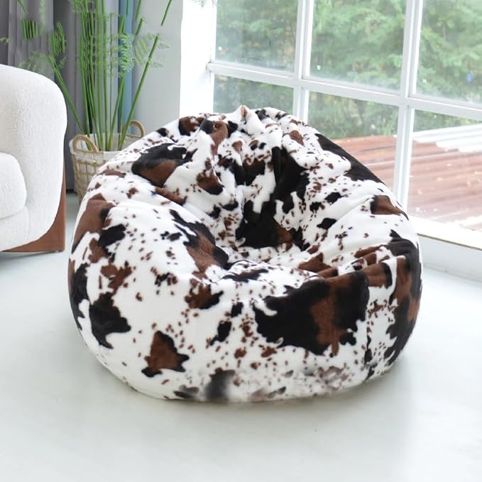 Bean Bag Chair (No Filler) Soft Faux Fur Stuffed Animal Bean Bag Storage Fluffy Plush Bean Bag Cover Washable for Adults and Kids Christmas Gfit(Spotted Brown) by Unknown