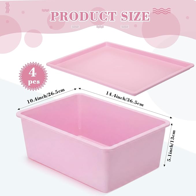 4 Pcs Storage Bins with Lids, Dark Pink, Light Pink, Large | Plastic Stackable Organizing Containers, Heavy Duty Storage Boxes for Classroom Room Shelves, Christmas Ornaments Baskets - Image 2