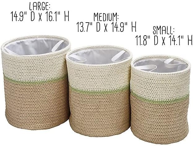 Honey-Can-Do Storage Basket 3 Piece Nesting Set with Handles, Natural Woven, Laundry Hamper, Multipurpose Basket for Bedroom, Bathroom, Blankets, Clothes, Toys, Books, Cabinets and More - Green/Beige - Image 3