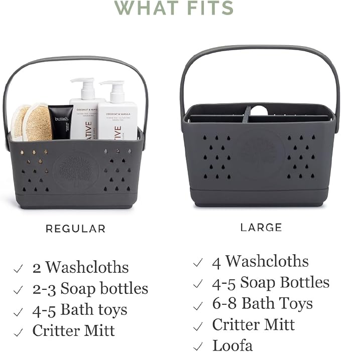Parker Baby Co. Quick-Dry Bath Caddy Organizer with Handle - Snow, Large | BPA-free, food-grade shower caddy & bath organizer that stores toys and bath supplies in a sturdy, easy-carry handle design - Image 6