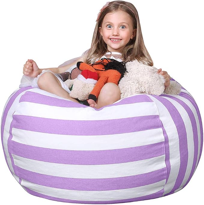 WEKAPO Stuffed Animal Storage Bean Bag Chair Cover for Kids | Stuffable Zipper Beanbag for Organizing Children Plush Toys Large Premium Cotton Canvas (Purple, X-Large) by Wekapo